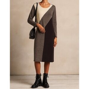 Antonio Milani sz L 100% Merino Wool Womens Colorblock Pullover Sweater Dress